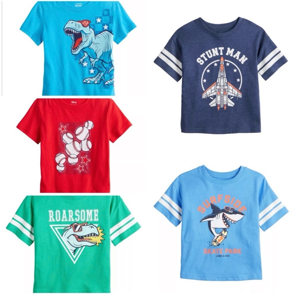 5 Brand New Pairs of Boys Short Sleeve T-Shirts, Size 5T, Different Colors, NWT